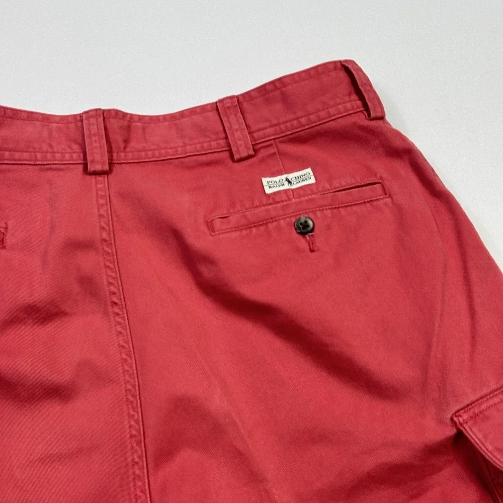 Polo Ralph Lauren Cargo Shorts Mens 34 Red Cotton Cargo Pockets 10 Inseam Casual